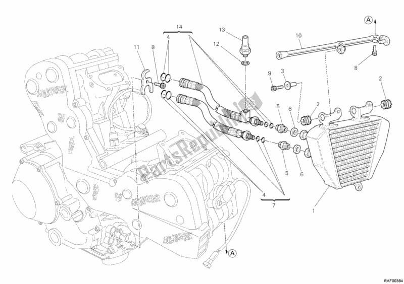 Tutte le parti per il Radiatore Dell'olio del Ducati Superbike 1198 R USA 2010